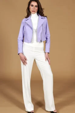 Donna D'Arienzo Alice - Giacca corta in pelle glicine pastello stile chiodo