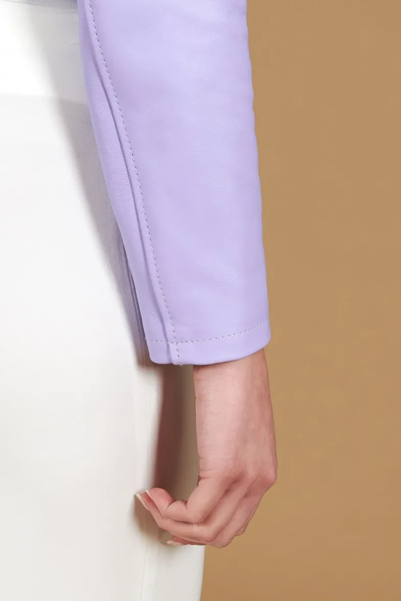 Donna D'Arienzo Alice - Giacca corta in pelle glicine pastello stile chiodo