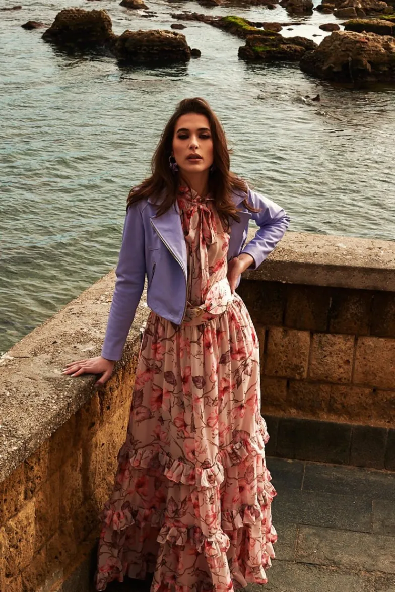 Donna D'Arienzo Alice - Giacca corta in pelle glicine pastello stile chiodo