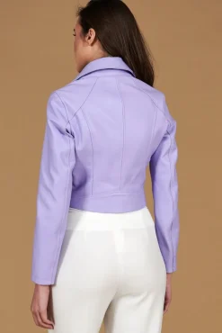 Donna D'Arienzo Alice - Giacca corta in pelle glicine pastello stile chiodo