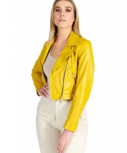 Donna D'Arienzo Alice - Giacca corta in pelle giallo stile chiodo