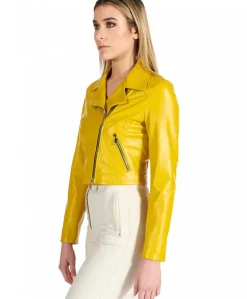Donna D'Arienzo Alice - Giacca corta in pelle giallo stile chiodo