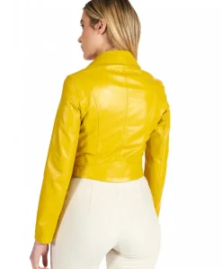 Donna D'Arienzo Alice - Giacca corta in pelle giallo stile chiodo