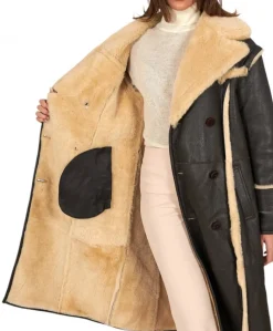 Donna D'Arienzo Alix - Cappotto in montone testa di moro doppiopetto effetto vintage