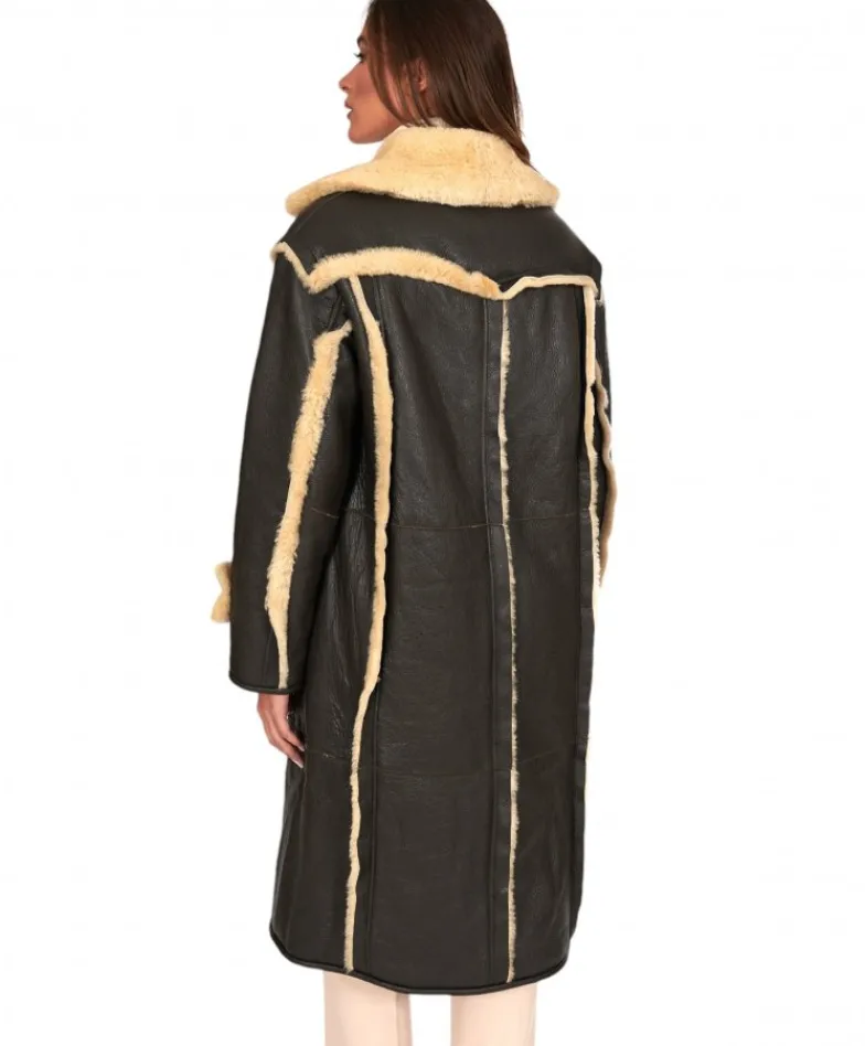 Donna D'Arienzo Alix - Cappotto in montone testa di moro doppiopetto effetto vintage