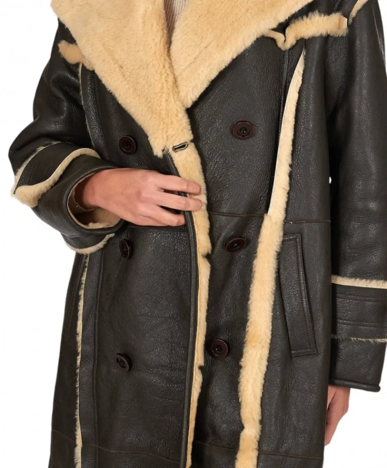 Donna D'Arienzo Alix - Cappotto in montone testa di moro doppiopetto effetto vintage