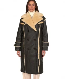 Donna D'Arienzo Alix - Cappotto in montone testa di moro doppiopetto effetto vintage
