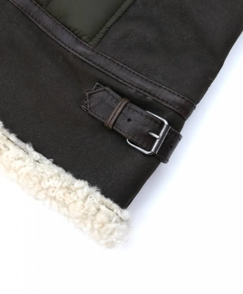 Uomo D'Arienzo Andrew - Piumino trapuntato verde profili pelle e shearling testa di moro