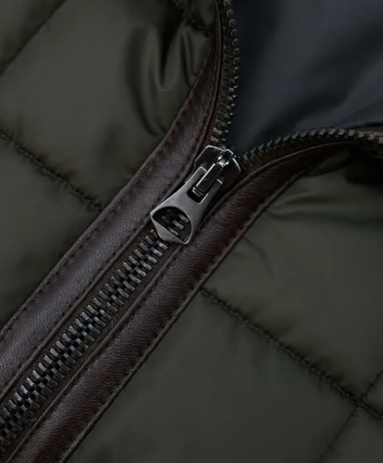 Uomo D'Arienzo Andrew - Piumino trapuntato verde profili pelle e shearling testa di moro