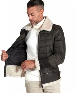 Uomo D'Arienzo Andrew - Piumino trapuntato verde profili pelle e shearling testa di moro
