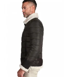 Uomo D'Arienzo Andrew - Piumino trapuntato verde profili pelle e shearling testa di moro
