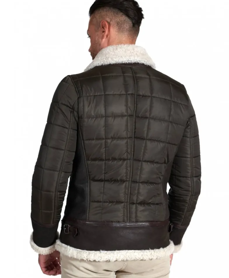 Uomo D'Arienzo Andrew - Piumino trapuntato verde profili pelle e shearling testa di moro