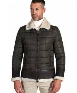 Uomo D'Arienzo Andrew - Piumino trapuntato verde profili pelle e shearling testa di moro