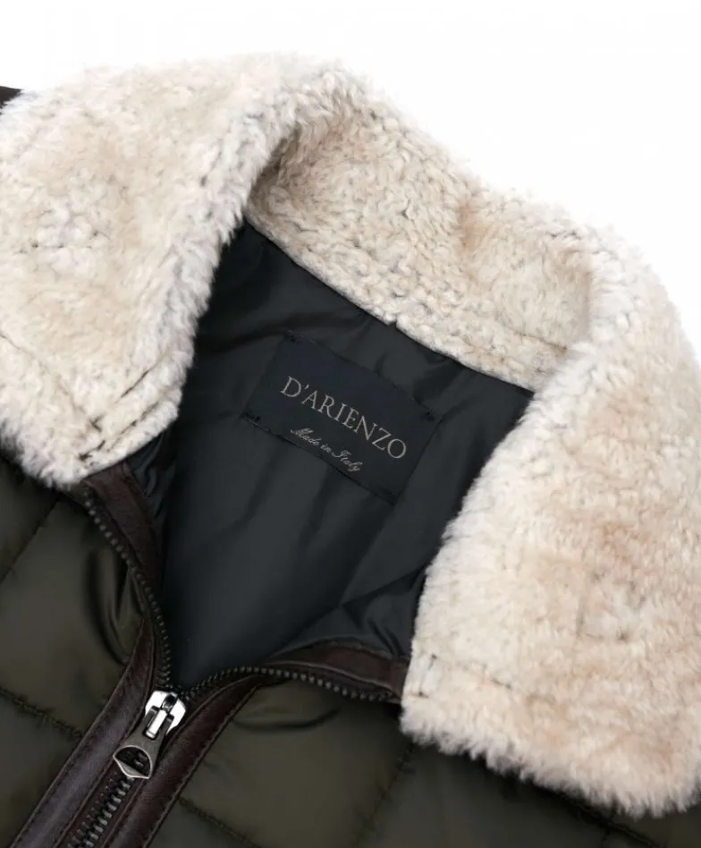Uomo D'Arienzo Andrew - Piumino trapuntato verde profili pelle e shearling testa di moro