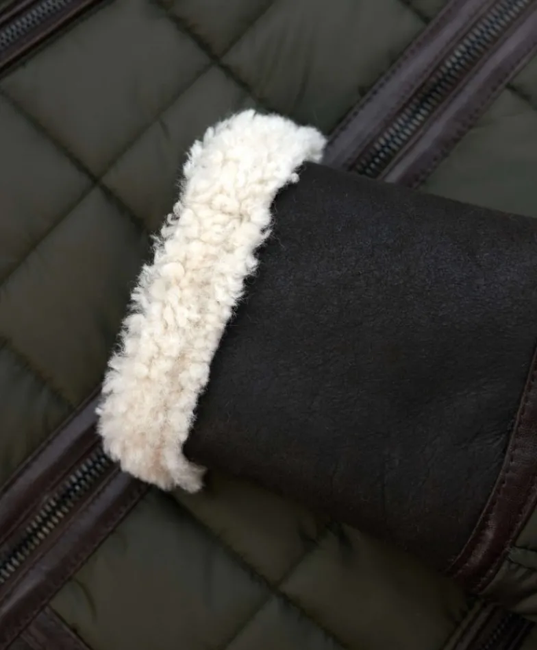 Uomo D'Arienzo Andrew - Piumino trapuntato verde profili pelle e shearling testa di moro