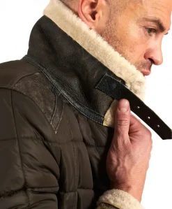 Uomo D'Arienzo Andrew - Piumino trapuntato verde profili pelle e shearling testa di moro