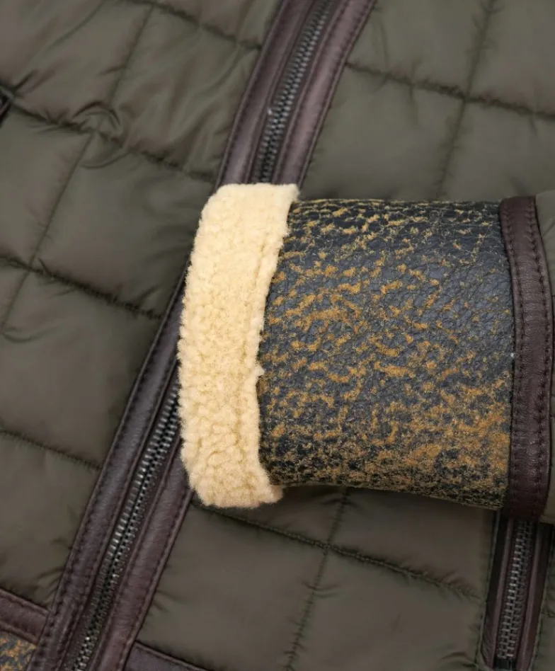 Uomo D'Arienzo Andrew - Piumino trapuntato verde profili pelle e shearling testa di moro