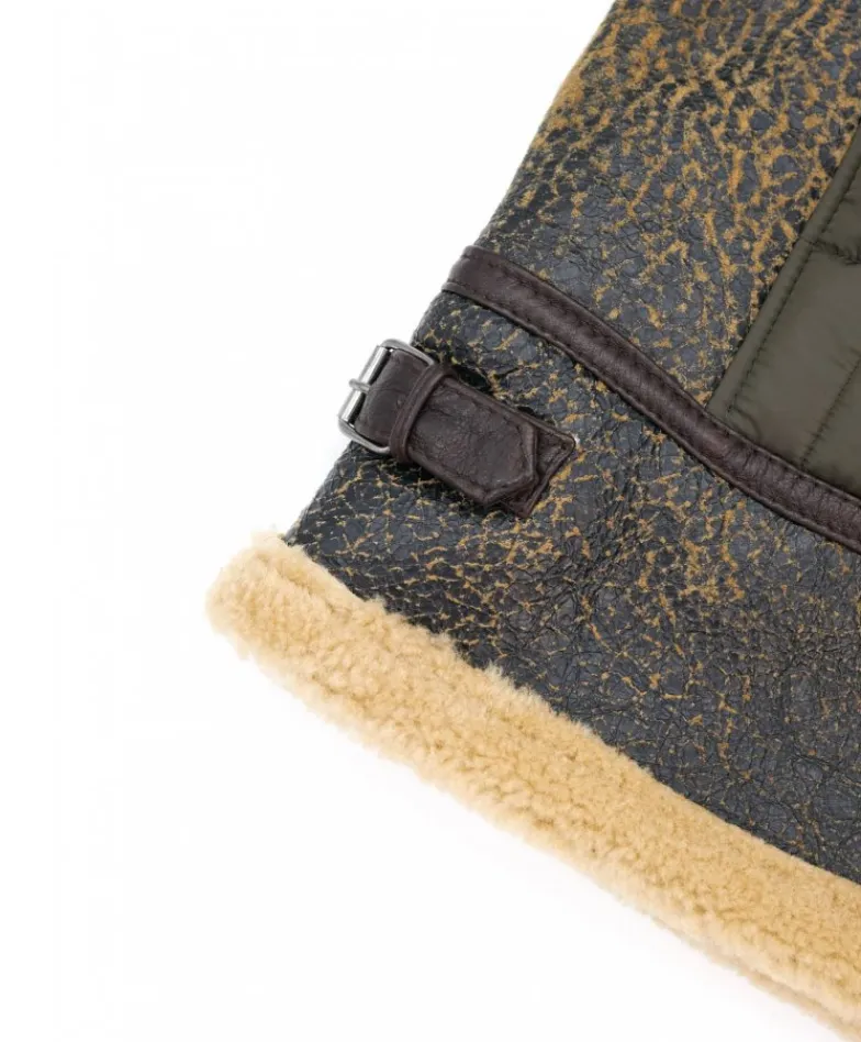 Uomo D'Arienzo Andrew - Piumino trapuntato verde profili pelle e shearling testa di moro