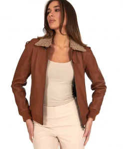 Donna D'Arienzo Antea - Bomber aviator in pelle raggrinziata color cuoio