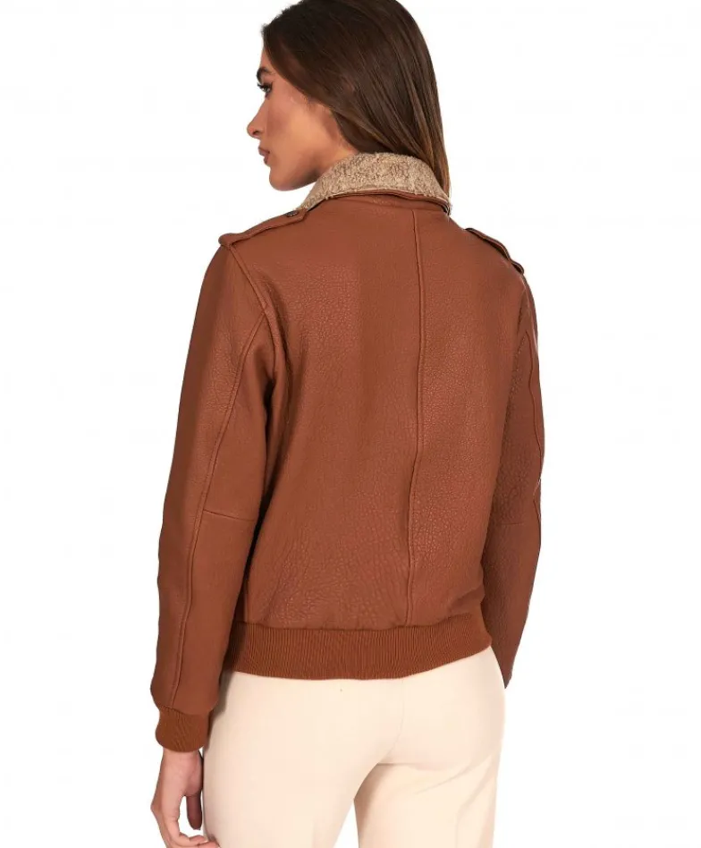 Donna D'Arienzo Antea - Bomber aviator in pelle raggrinziata color cuoio