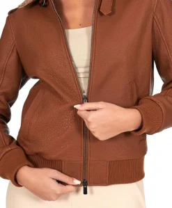 Donna D'Arienzo Antea - Bomber aviator in pelle raggrinziata color cuoio