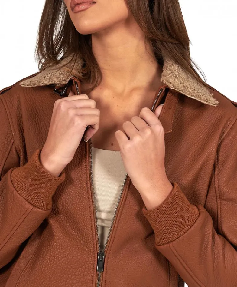 Donna D'Arienzo Antea - Bomber aviator in pelle raggrinziata color cuoio