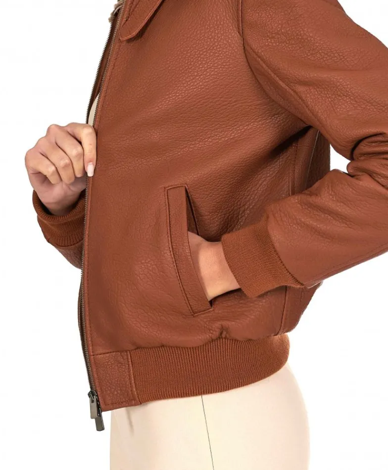 Donna D'Arienzo Antea - Bomber aviator in pelle raggrinziata color cuoio