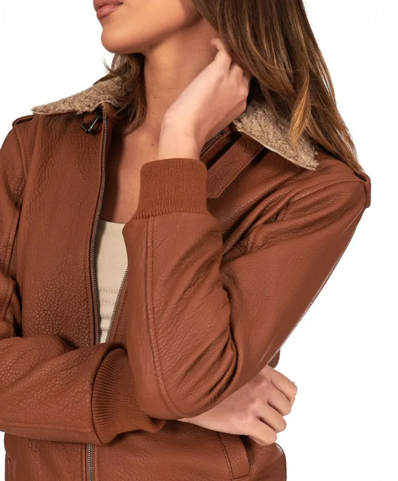 Donna D'Arienzo Antea - Bomber aviator in pelle raggrinziata color cuoio