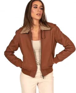 Donna D'Arienzo Antea - Bomber aviator in pelle raggrinziata color cuoio