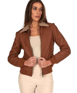 Donna D'Arienzo Antea - Bomber aviator in pelle raggrinziata color cuoio