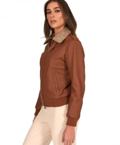 Donna D'Arienzo Antea - Bomber aviator in pelle raggrinziata color cuoio