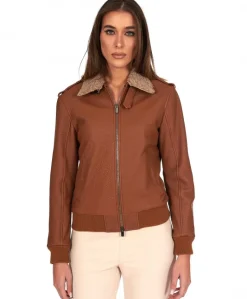 Donna D'Arienzo Antea - Bomber aviator in pelle raggrinziata color cuoio