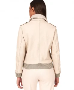 Donna D'Arienzo Antea - Bomber aviator in pelle raggrinzita color crema collo montone