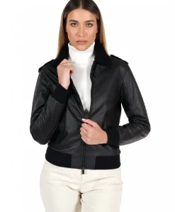 Donna D'Arienzo Antea - Bomber aviator in pelle nera effetto liscio