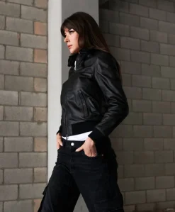 Donna D'Arienzo Antea - Bomber aviator in pelle nera effetto liscio