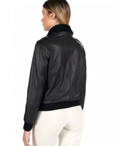 Donna D'Arienzo Antea - Bomber aviator in pelle nera effetto liscio