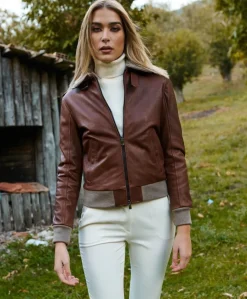 Donna D'Arienzo Antea - Bomber aviator in pelle color cuoio effetto vintage