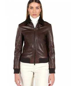 Donna D'Arienzo Antea - Bomber aviator in pelle testa di moro effetto vintage