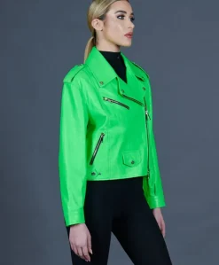 Donna D'Arienzo Arah - Chiodo oversize in pelle verde fluo versione corta