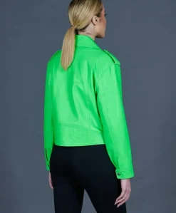Donna D'Arienzo Arah - Chiodo oversize in pelle verde fluo versione corta