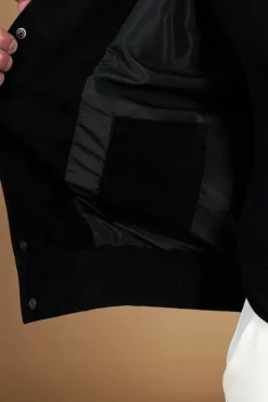 Uomo D'Arienzo Aron - Giubbotto varsity in camoscio e pelle nera con elastico bicolore