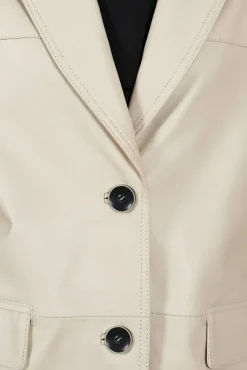 Donna D'Arienzo Aurora - Giacca monopetto in pelle color crema con bottoni effetto liscio