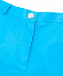 Donna D'Arienzo Averis - Pantaloncino sfoderato in pelle azzurra effetto liscio
