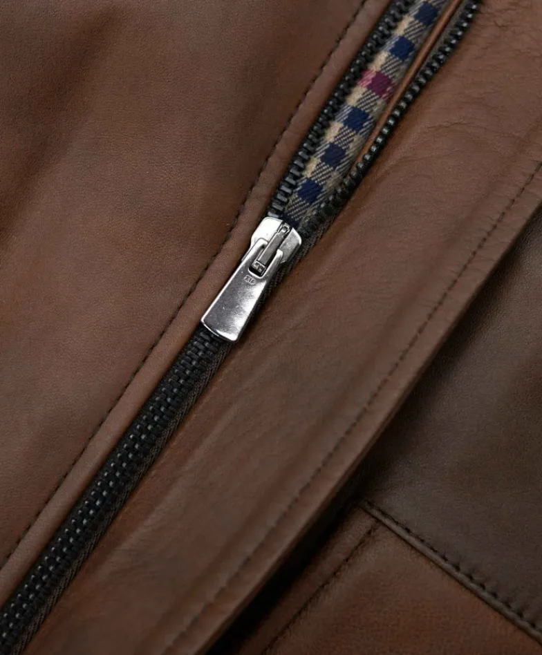 Uomo D'Arienzo Aviator - Giubbotto aviatore in pelle marrone collo montone