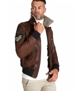 Uomo D'Arienzo Aviator - Giubbotto aviatore in pelle marrone collo montone