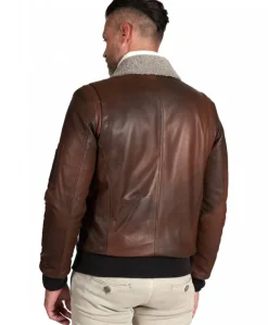 Uomo D'Arienzo Aviator - Giubbotto aviatore in pelle marrone collo montone