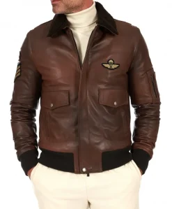 Uomo D'Arienzo Aviator - Giubbotto aviatore in pelle marrone collo montone a tono