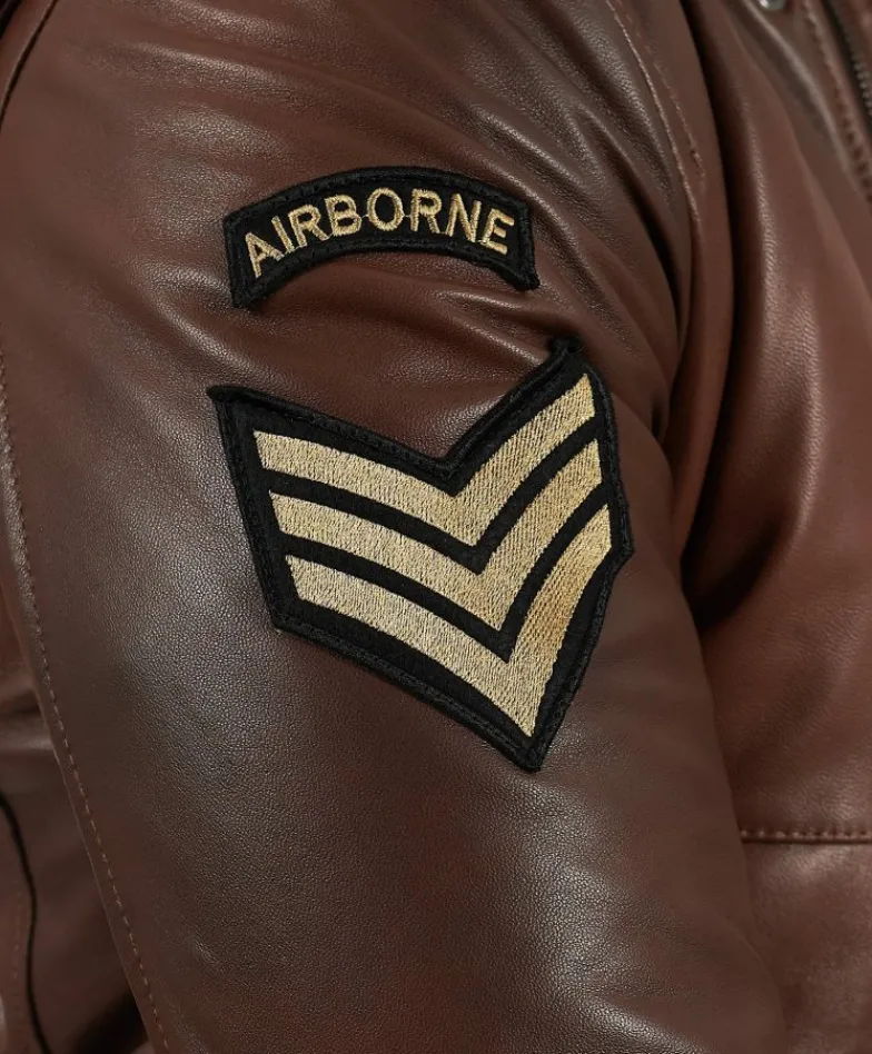 Uomo D'Arienzo Aviator - Giubbotto aviatore in pelle marrone collo montone a tono
