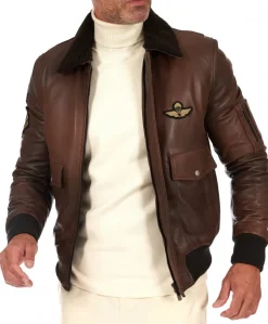 Uomo D'Arienzo Aviator - Giubbotto aviatore in pelle marrone collo montone a tono