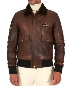 Uomo D'Arienzo Aviator - Giubbotto aviatore in pelle marrone collo montone a tono